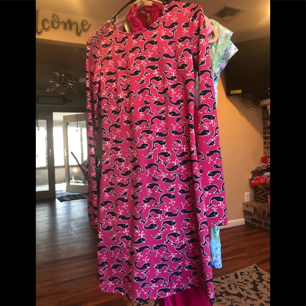 Preppy whale navy and hot pink dress